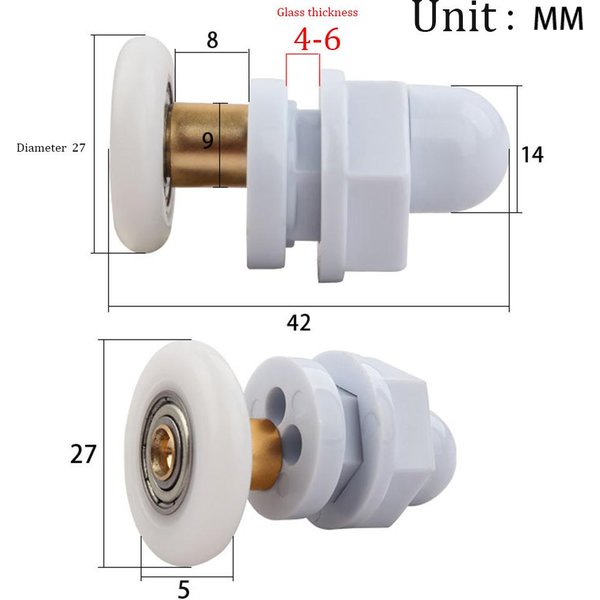 4 Ruedas Para Mampara De Ducha (19/23/25/27/29 Mm De DiáMetro), Repuesto Para Puerta Corrediza De Vidrio.-image