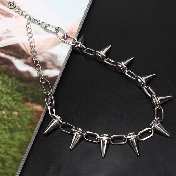 1PC Spike Nit Punkowy KołNierzyk Naszyjnik Goth Rock Biker Link Choker łAńCuszek BiżUteria 21-50CM Srebro-image