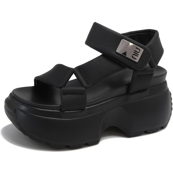 Moda 8.5Cm Verano Moda Suela Gruesa Romanas Casuales Dama Hebilla Antideslizantes Zapatos De SeñOra Tacones De CuñA Cadena Sandalias De Plataforma Mujer 2024 37 Negro-image