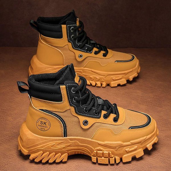Buty Typu Martin MęSkie Wiosenne OddychająCe Wysokie Brytyjski Styl Retro Buty Robocze Outdoor Wspinaczka GóRska Pustynne Bojowe ŻółTe Buty 42 Black-image
