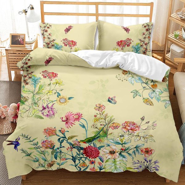 Moda Elegante Flores Hermoso Estampado 3D Colcha Juego De Cama TamañO Queen Twin Individual Juego De Funda NóRdica Funda De Almohada Regalos De Lujo EU Single(135X200Cm)-image