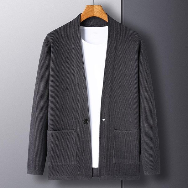 Nueva Chaqueta De Punto Tipo CáRdigan De OtoñO Para Hombre, SuéTer Holgado Para Hombres JóVenes Y De Mediana Edad, Chaqueta Sencilla Superior 4XL Black-image