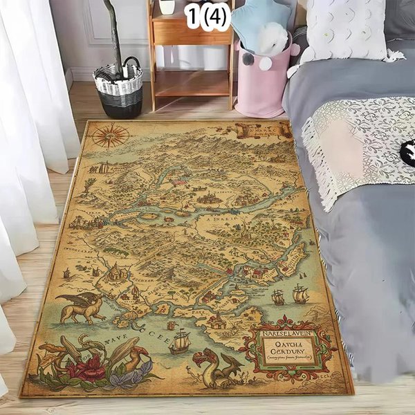 Vintage Mapa ŚWiata Dywanik DziecięCy Mata Do Zabaw AntypośLizgowa Zmywalna Mata PodłOgowa Wycieraczka Morska Nadruk Retro Dywan Przygodowy Do Sypialni 140X200-image