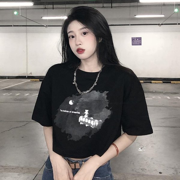 Tops De Estudiante Para Verano Nuevos Cortos De Ombligo Y Manga Corta Para Mujer 2XL White-image