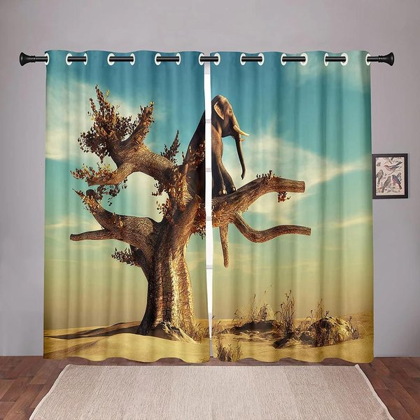 Naturaleza Ciervo Animal Bosque Verde ÁRbol Cortina Opaca Para Ventana Para Dormitorio Sala De Estar BañO Cocina Puerta Recibidor Alto Sombreo Caluroso W55 X H120Cm X 2&Grommet Top-image