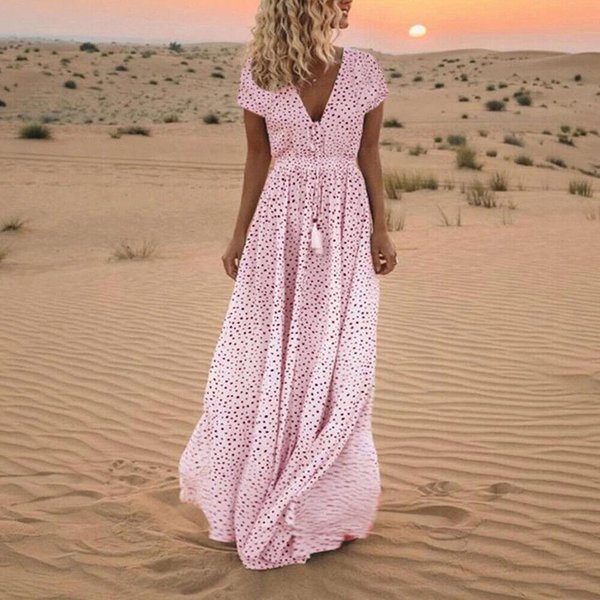 Vestido Maxi Largo De Verano Para Mujer Con Cuello En V Para Vacaciones En La Playa Vestido De Verano Boho Para Vacaciones XL White-image