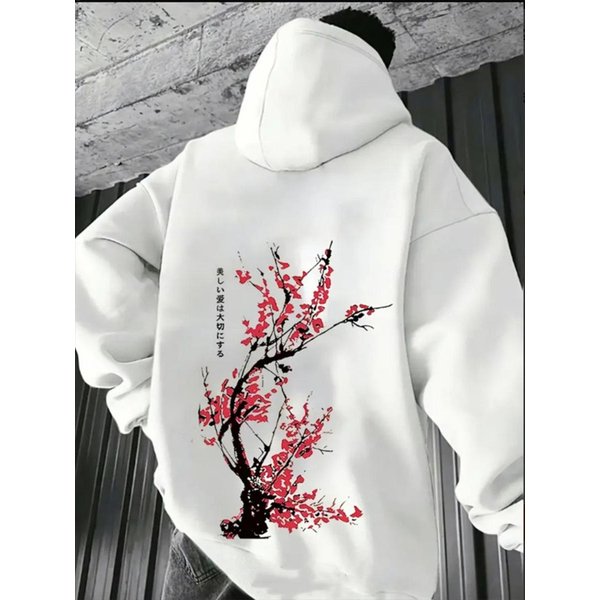Bluza Z Kapturem Harajuku Z Motywem śLiwy, Sportowa Codzienna Moda, Jesień/Zima, Bluza Z DłUgim RęKawem 3XL White-image