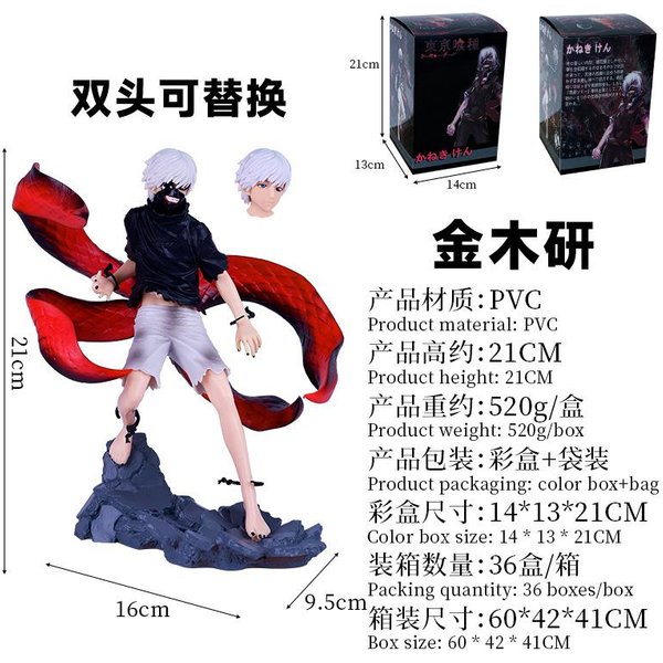 Figura De Anime De 18CM Tokyo Ghoul Kaneki Ken Modelo De AnimacióN Postura De Pie Juguetes Regalos ColeccióN Adornos De DecoracióN PVC 1/8 With Box Black-image