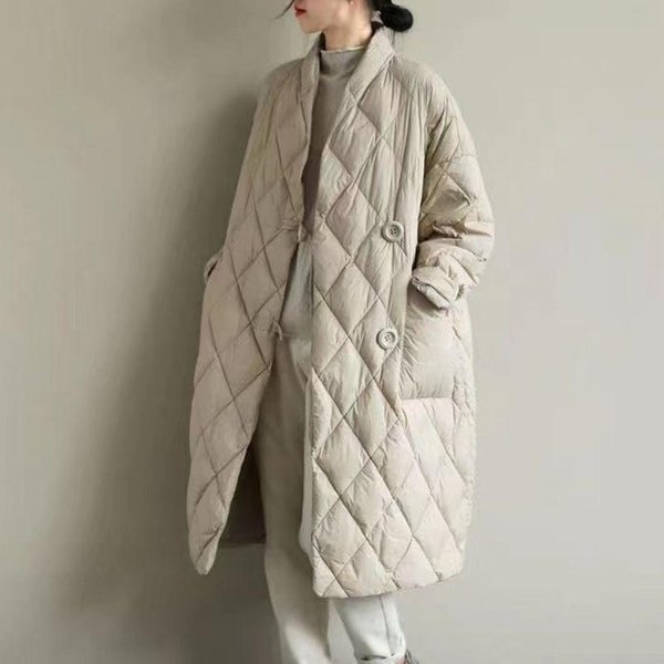 Chaqueta Ligera De PlumóN Y AlgodóN Para Mujer, Larga, Holgada, De Invierno, Hasta La Rodilla. XL Gray-image