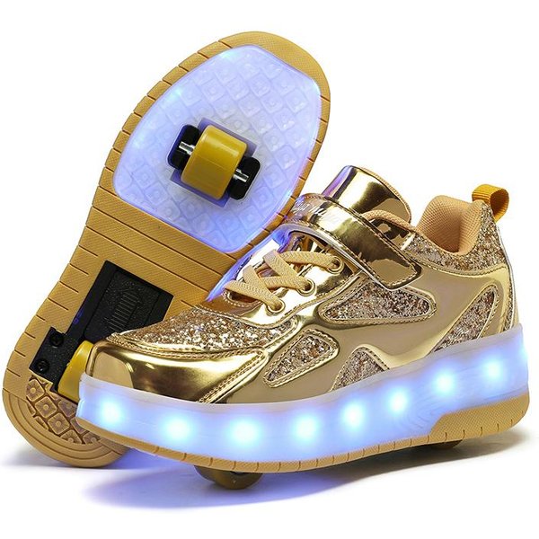 Tuinanle Zapatillas Con Ruedas Intermitentes Para NiñOs Y NiñAs Zapatos LED Luminosos Para NiñOs Ruedas Luminosas 38 Oro-image