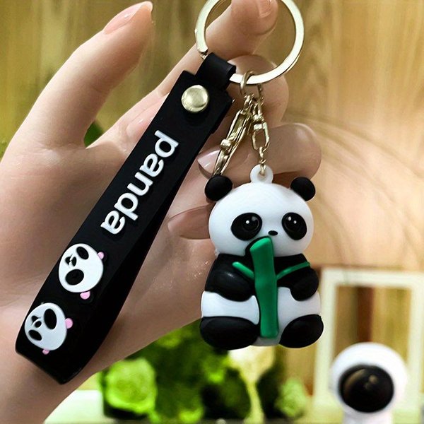 Kawaii 3D Panda Bambusowa Breloczek Do Kluczy PVC Gumowy Wisiorek Uroczy KreskóWkowy Zawieszka Do Plecaka Torby Dzień Dziecka Prezent Breloczek Do Kluczy Samochodowych PamiąTkowe Ozdoby Czarny-image