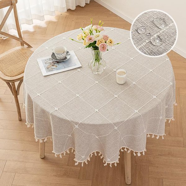 Mantel Redondo Impermeable Y Antipolvo Mantel Para Mesa De Centro Mantel Jacquard Resistente Al Desgaste Y Antideslizante Mantel Redondo Grande Diameter 90-image