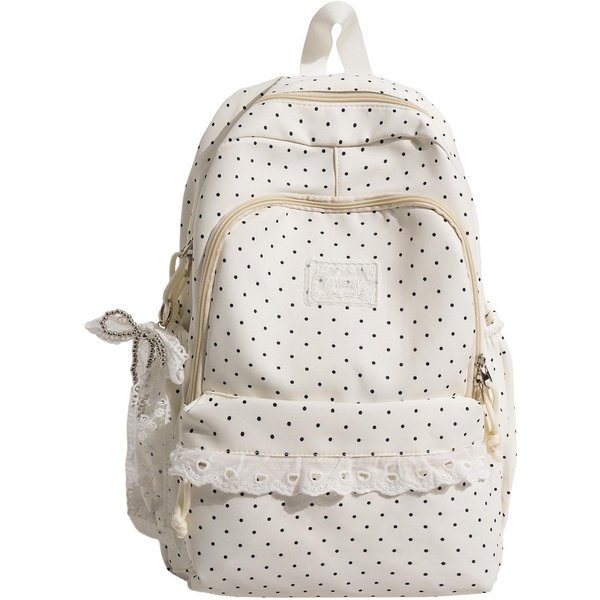 Mochila Escolar Coreana, Mochila De Estilo Universitario Con Lunares De Alto Valor, Mochila Linda Para Estudiantes, Mochila Nueva Para Estudiantes De Secundaria Blanco-image