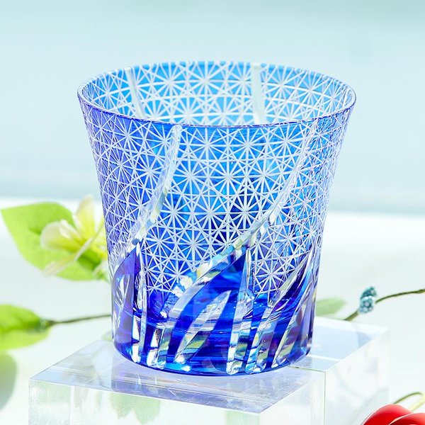 Vaso De Whisky Daisy Edo Kiriko 220Ml, Copa De Cristal Hecha A Mano Con PatróN De Flores, Vaso Whisky Grabado Flores, SúPer Valor-image