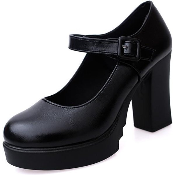 Modne Damskie Buty Na Grubym Obcasie Z OkrąGłYm Noskiem I PłYtkim Wysokim Obcasem 35 Czarny-image