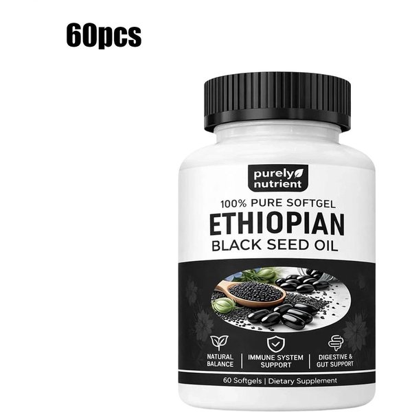 Czysto OdżYwczy Etiopski Olej Z Czarnuszki, MięKkie KapsułKi Z Etiopskim Olejem Z Czarnuszki | 4,64% Tymochinonu | Bez Gmo, Bez Glutenu, 60 KapsułEk Pack Of 1-image