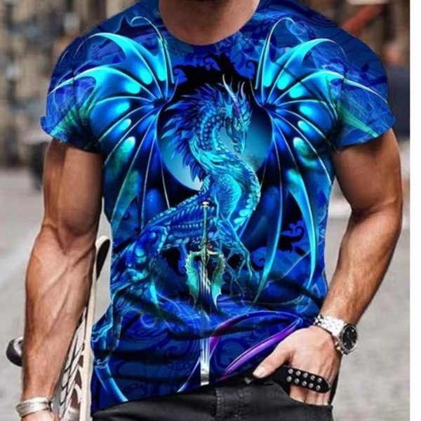 Koszulka MęSka Z Nadrukiem 3D Dragon Print, Modna, Codzienna, MęSka, Z KróTkim RęKawem, Na Lato, Na ZewnąTrz, Na Ulicę, MęSka, Fitness, Sportowa, MęSka Koszulka L-image