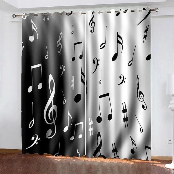Notas Musicales Piano Cortina Opaca Para Ventana Para Dormitorio Sala De Estar BañO Cocina Puerta Recibidor Hogar Gancho Alto Sombreado Nuevo PatróN W55 X H120Cm X 2&Grommet Top-image