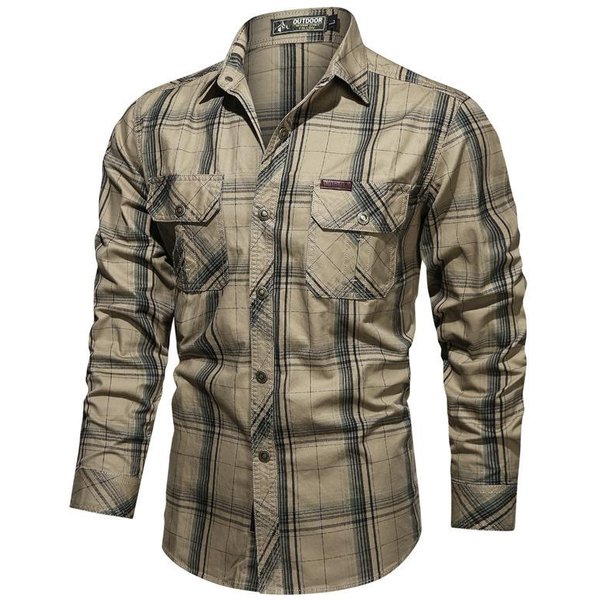 Camisa Casual Nueva Para Hombre, Camisa De Manga Larga A Cuadros De OtoñO 4XL Black-image