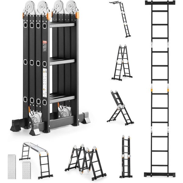 Escalera Plegable Multiusos 7 En 1 De 3 PeldañOs 12 Pies Con Plataforma De Andamio-image