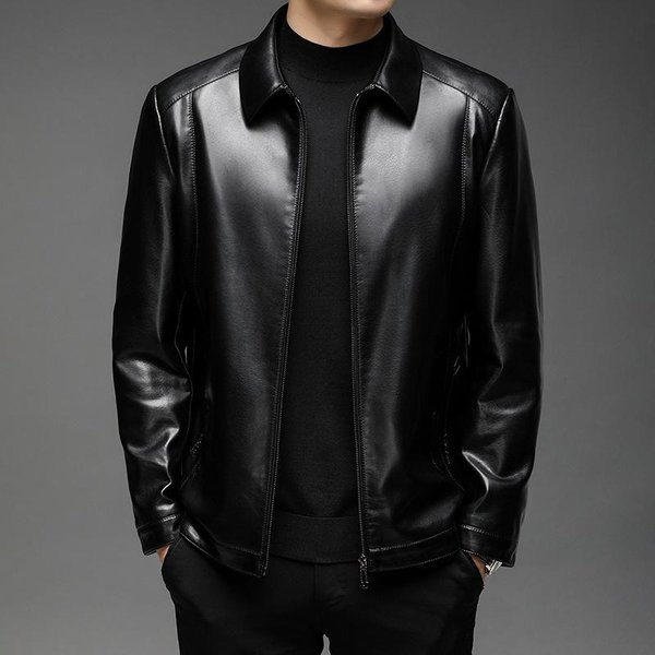 Chaqueta De Cuero Con Forro Polar Para Hombre OtoñO E Invierno Nueva Cuello Solapa Chaqueta De Cuero Suave Hombres De Mediana Edad Holgada Y Casual 4XL-image