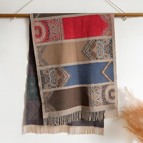 Luksusowy Dwustronny Szal W Stylu Etnicznym S, MięKki I CiepłY Kaszmirowy Szal Pashmina Z FręDzlami, Zimowy, Odporny Na Zimno I Wiatr Koc-Szal Gray-image
