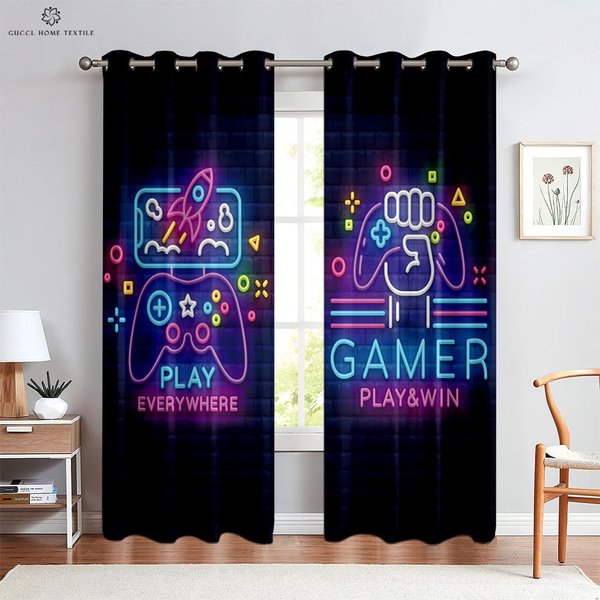 ZasłOny Do Pokoju E-Sportowego Fajne ZasłOny Z Nadrukiem Uchwytu Do Gry Ciemne Fajne Kieszeń Na Karnisz Dekoracja Pokoju Gier Salonu MożNa Dostosować W50Xh130(Cm)X2Pcs&Grommet Top-image