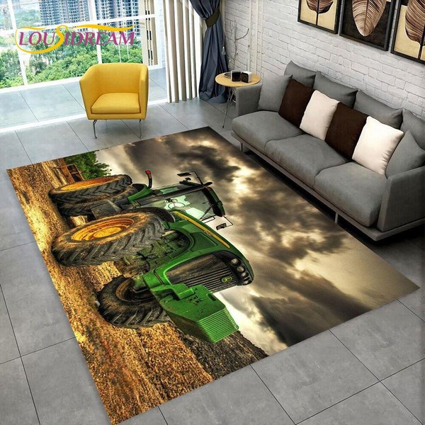Alfombra De áRea Con PatróN De Serie De CamióN, Coche, Tractor, Alfombra Para Sala De Estar, Dormitorio, Sofá, Felpudo Decorativo Para El Hogar, Alfombra De Suelo Antideslizante 3D Para NiñOs 40X60Cm(15X23In) Black-image