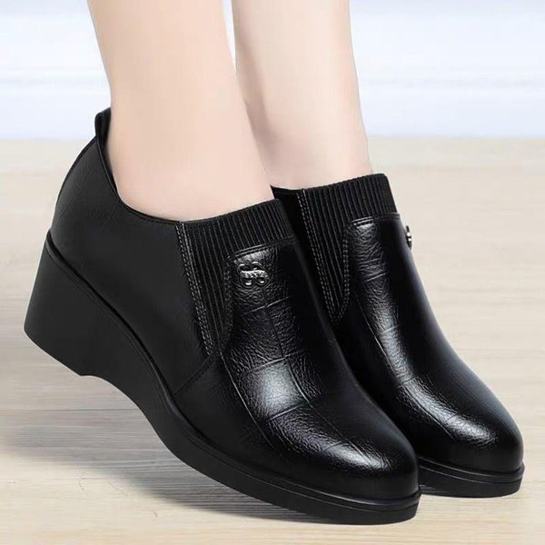 Zapatos De Mujer De TacóN Alto, Zapatos De OtoñO Y De Mediana Edad, Zapatos De Piel De TacóN Medio, Zapatos De Suela Blanda, Zapatos CóModos De Mujer 39 Black-image