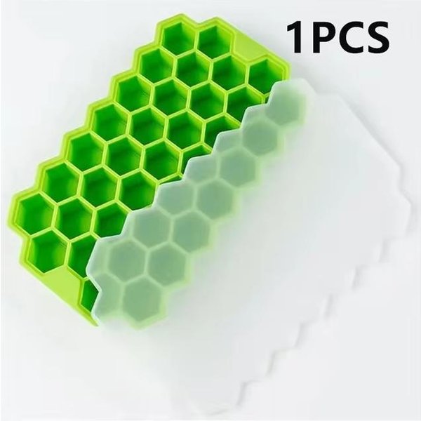 Bandeja De Hielo De Silicona 37 Compartimentos Molde Hexagonal Para Cubitos De Hielo Con Tapa Malla Celular Apilable Molde De Hielo DIY Reutilizable Grado Alimenticio Cocina-image