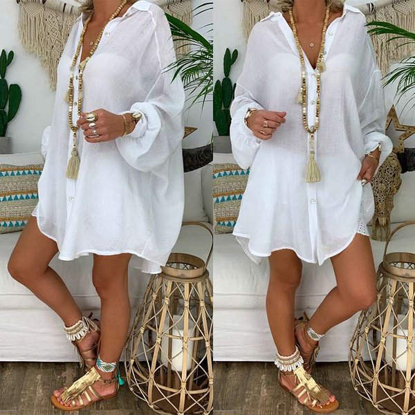 Bluzki Koszule Z DłUgim RęKawem Damskie Topy Przycisk Dół LuźNa Casual BawełNiana Bluzka Koszula Blusas Lniana Koszula Plus Size Kobiet BiałY L-image