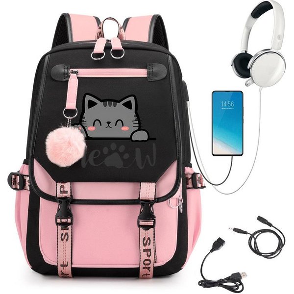 Mochila Kawaii De Gatito Anime Estudiantes Bolso Escolar Dibujos Animados Bolso Para Libros Mochila De Viaje Bolso Para Exteriores Regalo Para NiñOs-image