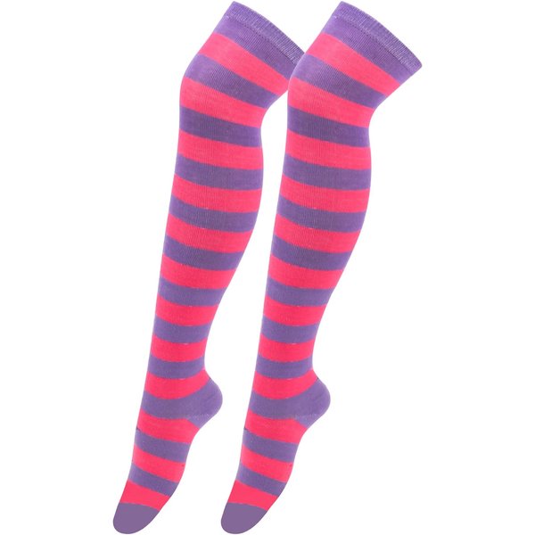 Medias Hasta El Muslo Para Mujer Rayadas Damas NiñAs Negras Blancas Rosas Largas Por Encima De La Rodilla Calcetines Femboy Cosplay Lolita Harajuku Y2K One Size Pink-image