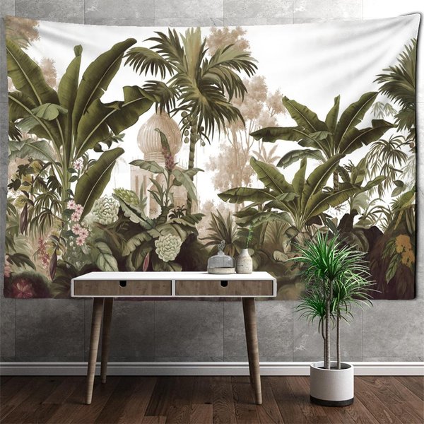 Tapiz De Plantas Tropicales Y Arquitectura Colgante De Pared PsíQuico BrujeríA Misterio Dormitorio Sala De Estar DecoracióN Del Hogar 95X70Cm Beige-image