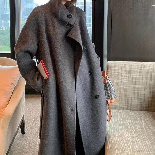 Nuevo Abrigo De Lana De Doble Cara Para Mujer, Abrigo De Lana Holgado Informal De Estilo Coreano Largo M Gray-image