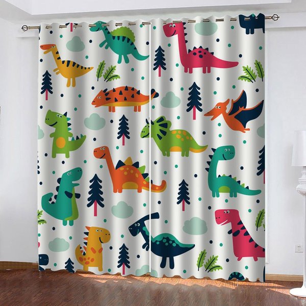 Cortinas De Dinosaurios De Dibujos Animados Para HabitacióN Infantil Cortinas De Ventana Para Sala De Estar HabitacióN Cortinas Enrollables HabitacióN Infantil DecoracióN Del Hogar 100W160H(Cm)40X63In&Grommet Top-image