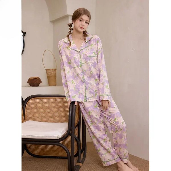 Pijamas, Ropa CóModa Para El Hogar, Pijamas Estampados, Trajes De Manga Larga Para Mujer, Se Pueden Usar Fuera De Los Pijamas XL Beige-image