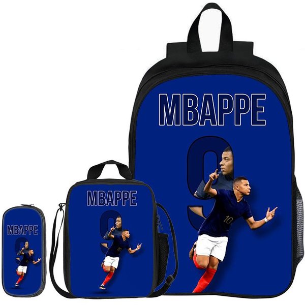 Zestaw 3 Szt. Plecak Szkolny PióRniki Torba Na KsiążKi Z Torbą Na Lunch Plecak Gwiazda PiłKi NożNej Plecak M-Mbappe Najlepszy Prezent-image