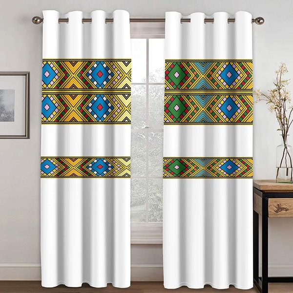 Cortina Tradicional Africana 3D Con Elementos De Rayas, Ideal Para Sala De Estar, Dormitorio, Cocina, BalcóN, Oficina, DecoracióN De Ventanas, 2 Paneles 50W130H(Cm)X2Pcs&Hook-image