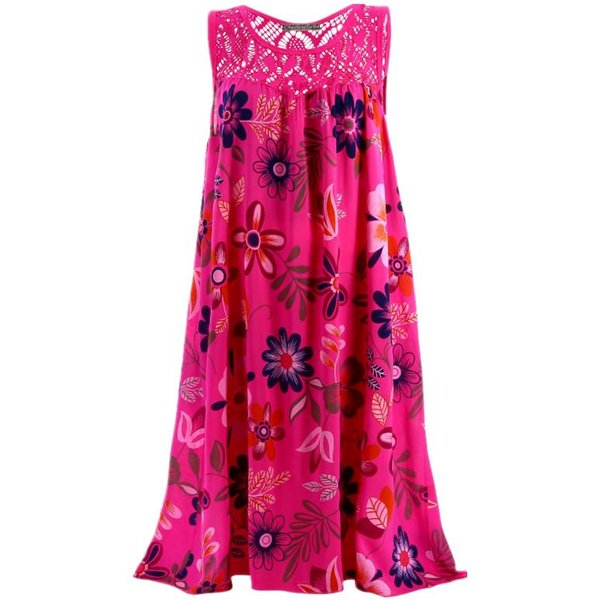 Vestido De Talla Grande A La Moda, Vestido Sin Mangas Con Estampado De Encaje Para Mujer, Vestido Informal Suelto De Verano Xxxl Rojo Rosa-image