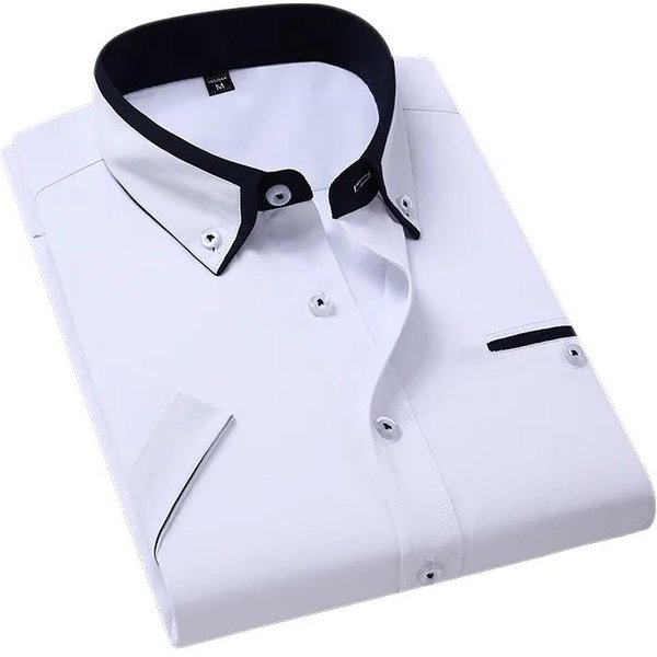 Letnia Koszula Biznesowa MęSka Z KróTkim RęKawem, Zapinana Na Guziki, Z KołNierzykiem Kent, Casualowa Koszula, Odzież MęSka, Rozmiar Plus 5XL XL White-image