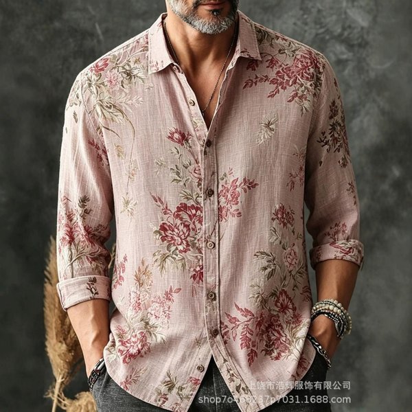 Elegante Camisa Bordada Floral De Manga Larga, VersáTil Y Elegante Top Para Hombre. 3XL Gray-image