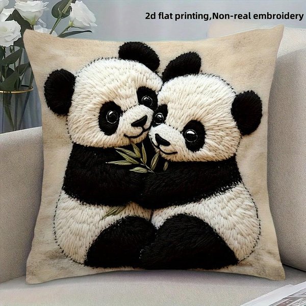 Poszewka Na Poduszkę Panda, Urocza Poszewka Na Poduszkę Ze ZwierząTkiem, Puszysty Dekor NiedźWiedź, MięKki Akcent Do Domu, Kawaii Prezent Dla Dzieci 50X50Cm-image