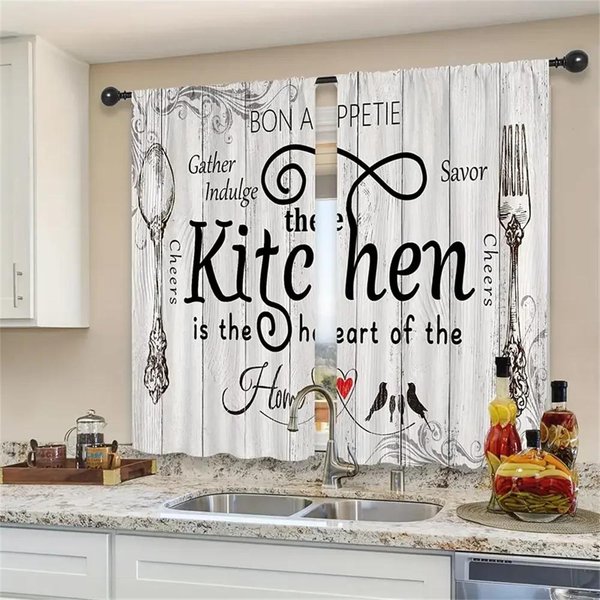 2 Szt. KróTki Widelec łYżKa Nóż Savor Cafe ZasłOny Farmhouse Sypialnia Salon ZasłOna Okienna Do Kuchni MałE Okno WystróJ Domu W100H240(Cm)X2Pcs&Hook-image