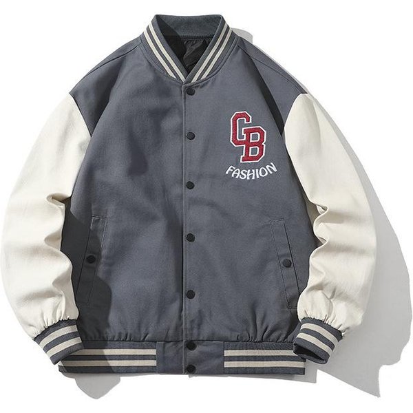 Chaqueta De BéIsbol Bordada Con Cuello De BéIsbol Para Primavera Y OtoñO Para Hombre, Chaqueta De BéIsbol Grande Informal Y Holgada Xxxxl Gris-image