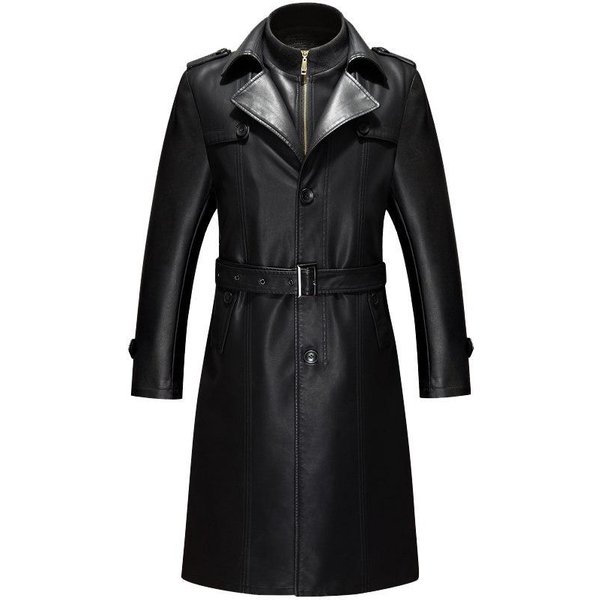 Chaqueta De Cuero De OtoñO E Invierno, Gabardina De Piel De Oveja, Chaqueta De Cuero Con Solapa De Longitud Media Para Hombres De Mediana Edad Xxxxl-image