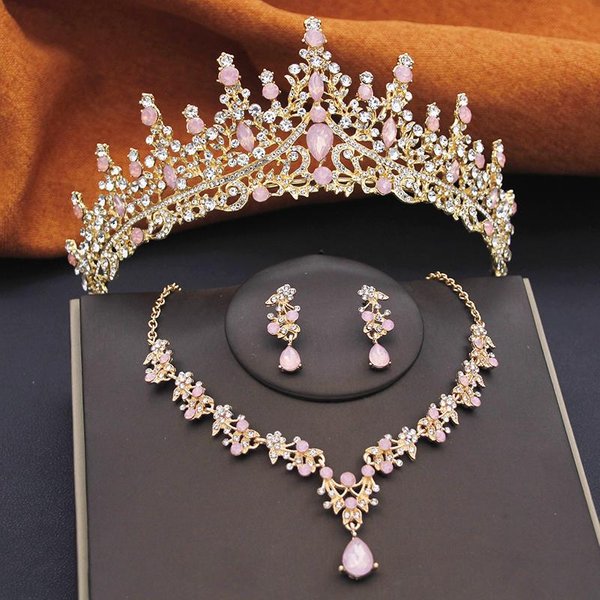 WspaniałY Zestaw BiżUterii ŚLubnej Korona Dla Kobiet Tiary Urodzinowe Suknia ŚLubna Korony I Naszyjnik Choker Kolczyki Zestaw Akcesoria Black-image