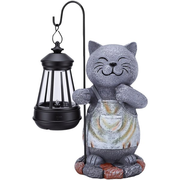 DecoracióN De Gato Solar Para JardíN Estatua De Resina Resistente A La Intemperie Linterna De Luz CáLida DecoracióN Exterior Para Patio Sendero Porche-image
