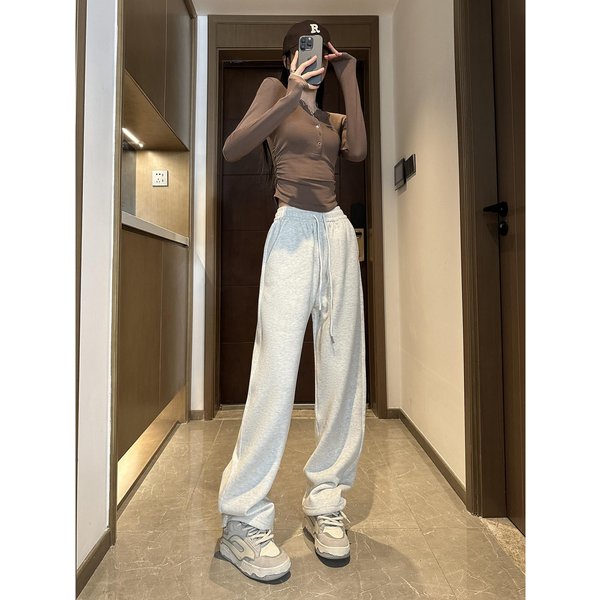 Pantalones Deportivos De Terciopelo Wind Plus Para Mujer En OtoñO E Invierno Engrosados Sueltos Ajustados Casuales Y VersáTiles Pantalones De CháNdal Con CordóN Pantalones De Pierna Ancha Con Lazo XL-image
