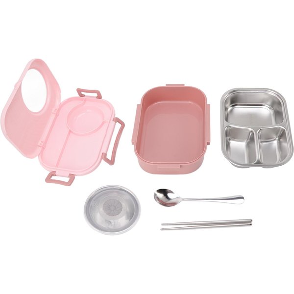 Fiambrera Bento 1450Ml Acero Inoxidable Compartimento TéRmico Contenedores Bento Doble Capa L(For 6.5-9Kg) Color Rosa-image
